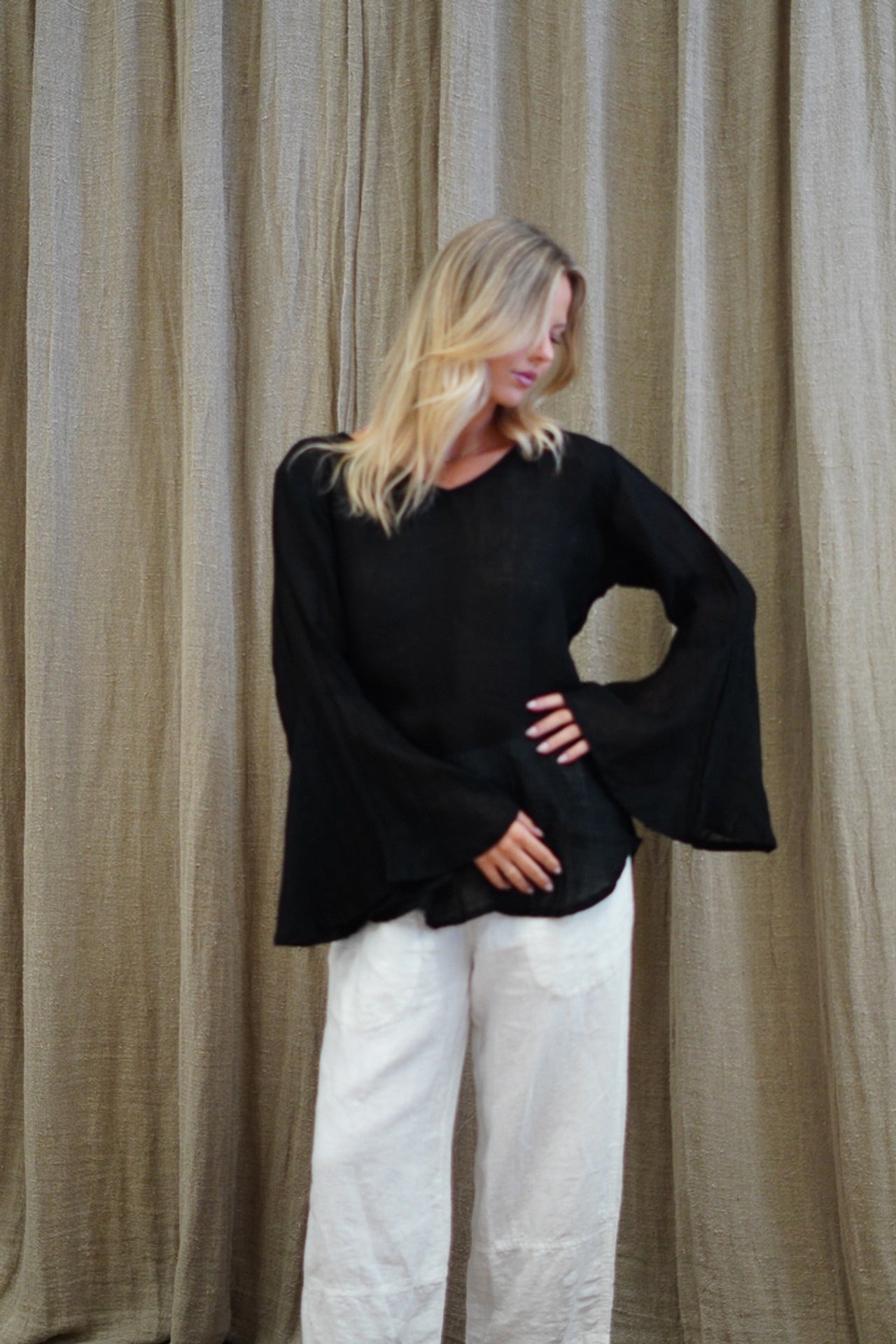 Adele Bell Sleeve Top Black