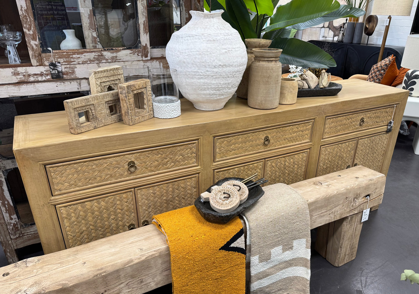 Elm Rattan Sideboard