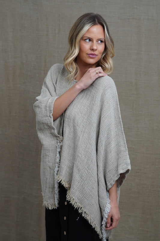 Liza Fringed Poncho Stonewash