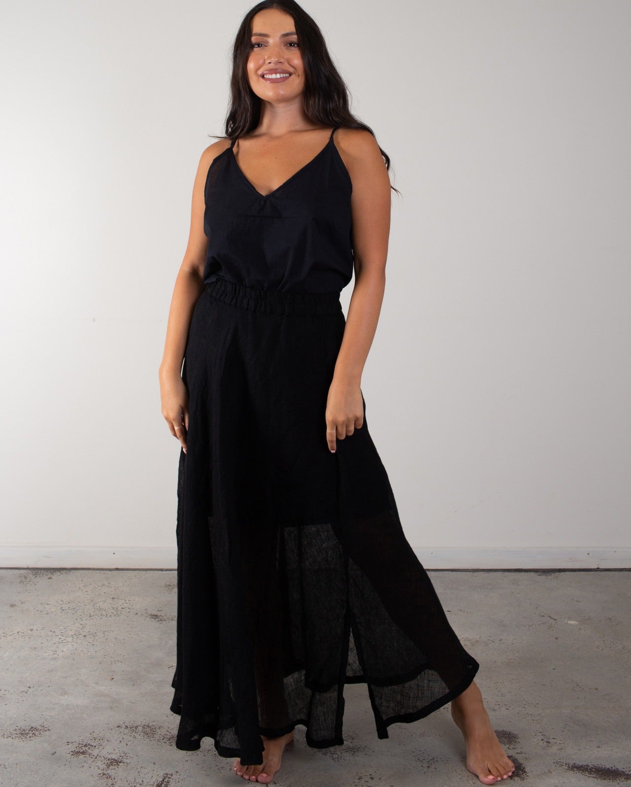 Gauze Linen Skirt Black