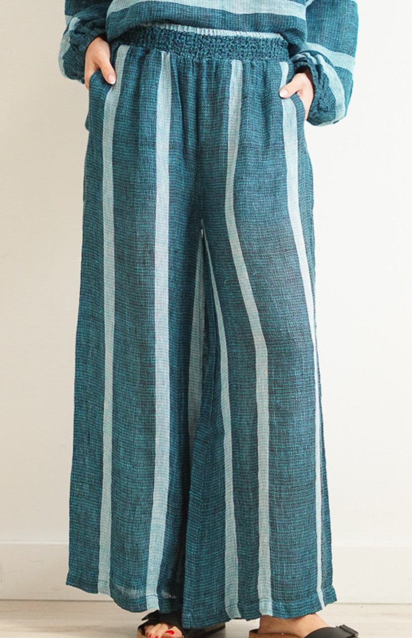 Mia Linen Pant Gemstone Blue Stripe