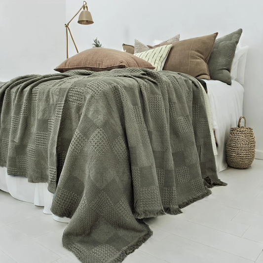 Piper Waffle Bedcover Dark Khaki Green
