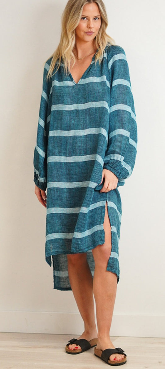 Sophia Dress Gemstone Blue Stripe