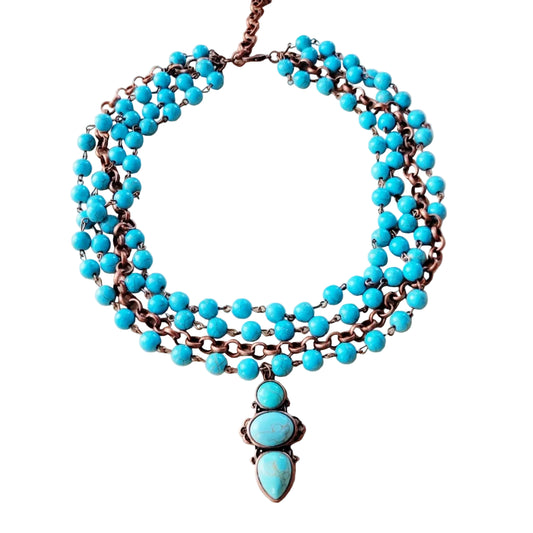 Triple Strand Copper & Turquoise Necklace